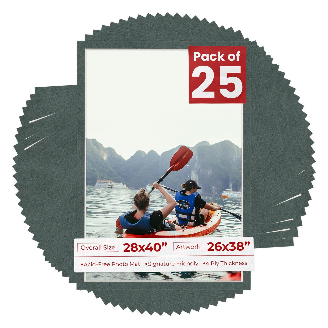 Dark Grey Suede Mat Board for 28x40 Frames - Fits 26x38 Photos